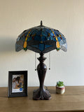 Enjoy Tiffany Style Table Lamp Dragonfly Blue Stained Glass Vintage 24"H16"W  ET1601