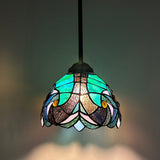 Tiffany Style Mini Hanging Lamp Green Brown Stained Glass LED Bulb Included EP0838