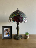 Enjoy Tiffany Style Table Lamp Stained Glass Rose Flowers Vintage ET1203-B  H19 in