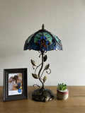 Enjoy Tiffany Style Table Lamp Blue Stained Glass Include LED Bulb ET1042 H21*W10 In