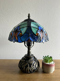 Enjoy Tiffany Style Table Lamp Blue Stained Glass Include LED Bulb ET1041 H14*W10 In