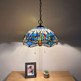 Tiffany Style Hanging Lighting Dragonfly Stained Glass Vintage H75*W16 in EP1661