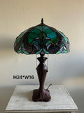 Enjoy Tiffany Style Table Lamp Green Brown Stained Glass  Vintage ET1638