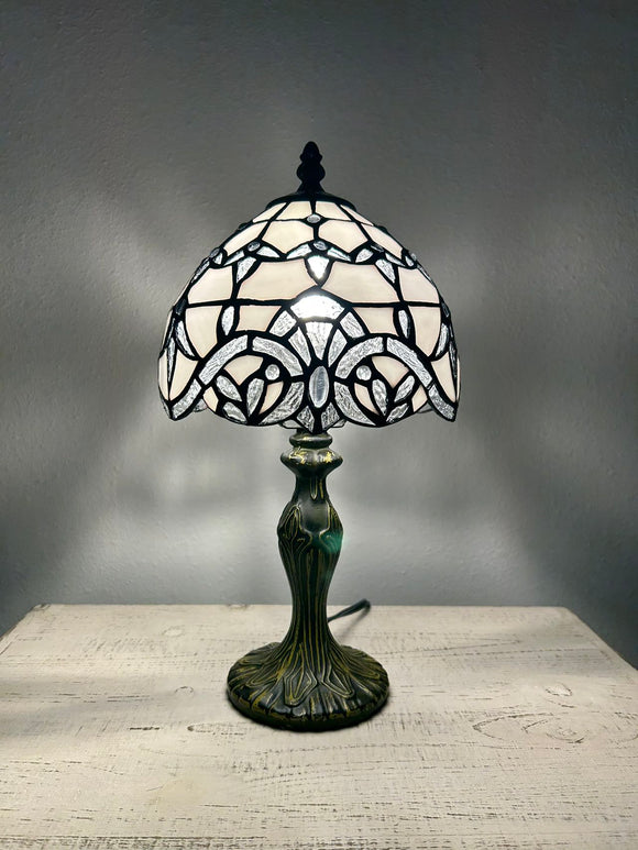 Enjoy Tiffany Style Baroque Style Lavender White Stained Glass Table Lamp Vintage ET0825