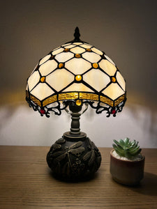 Enjoy Tiffany Style Table Lamp Gold Stained Glass Crystal Beans Include LED Bulb ET1023 H14*W10 In