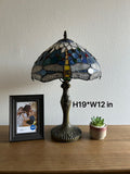 Tiffany Style Table Lamp Blue Stained Glass Dragonfly 12"W*12"D*19"H