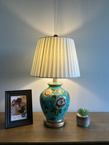 Ceramic Table Lamp Butterfly Flowers Blue for Living Room Dining Room Bedroom Bedside Office Hotel H22*W12 Inches