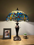 Enjoy Tiffany Style Table Lamp Blue Stained Glass Dragonfly ET1662