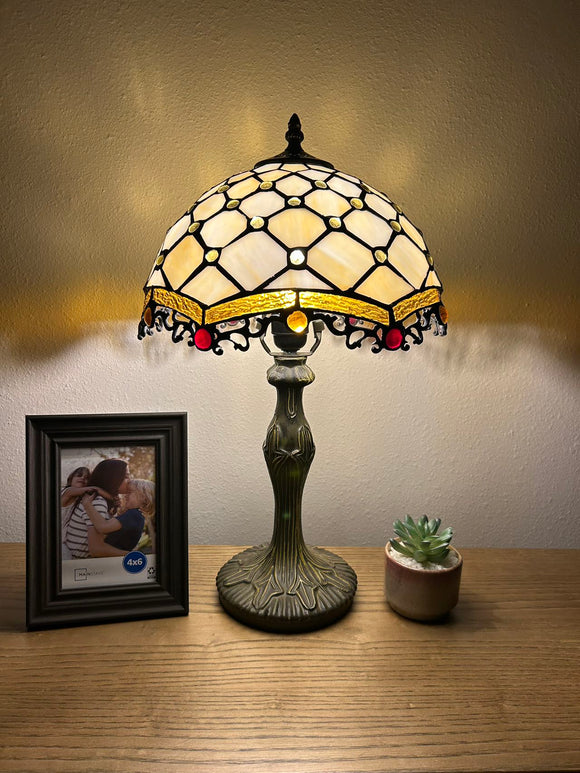 Enjoy Tiffany Style Table Lamp Gold Stained Glass Crystal Beans Vintage  H19*W12 Inch ET1223