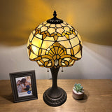 Tiffany Style Table Lamp Gold Stained Glass Baroque Style Lavender ET1250