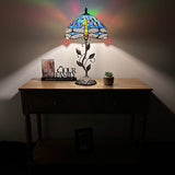 Tiffany Style Table Lamp Blue Stained Glass Dragonfly Include LED Bulb H22*W12 In