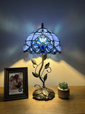 Tiffany Style Table Lamp Blue Stained Glass Baroque Style Lavender Include LED Bulb ET1019