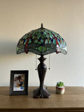 Enjoy Tiffany Style Table Lamp Jade Green Stained Glass Dragonfly Vintage ET1612