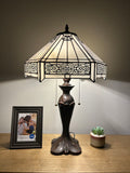 Enjoy Tiffany Style Table Lamp White Stained Glass Hexagon Vintage ET1631  H24*W16 inches