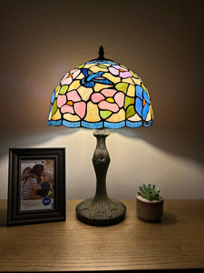 Enjoy Tiffany Style Table Lamp Stained Glass Hummingbird Flowers Vintage  H19*W12 Inch ET1221