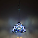 Tiffany Style Mini Hanging Lamp Blue Stained Glass Baroque Style LED Bulb Included EP0818