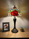 Enjoy Tiffany Style Table Lamp Stained Glass Rose Flowers Vintage H22*W12 In  ET1204-B