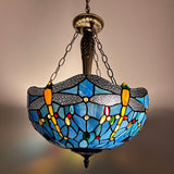 Tiffany Style Ceiling Lights Hanging Lamp Blue Stained Glass Dragonfly LED Bulb Included EP1602