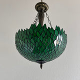 Tiffany Style Ceiling Lights Hanging Lamp Green Leaves Stained Glass LED Bulbs Included EP1628