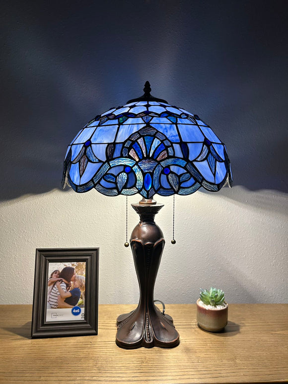 Enjoy Tiffany Style Blue Stained Glass Table Lamp Baroque Style Lavender Vintage ET1618