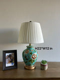 Ceramic Table Lamp Butterfly Flowers Blue for Living Room Dining Room Bedroom Bedside Office Hotel H22*W12 Inches
