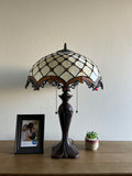 Enjoy Tiffany Style Table Lamp Beige Stained Glass Crystal Bean Vintage ET1623