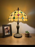 Enjoy Tiffany Style Table Lamp Gold Stained Glass Crystal Beans Vintage ET1276