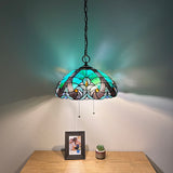 Tiffany Style  Hanging lighting Green Brown Stained Glass Pull Chain Switches Included LED Bulbs EP1638