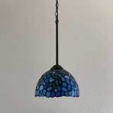 Tiffany Style Mini Hanging Lamp Blue Stained Glass Green Leaves LED Bulb Included EP0851