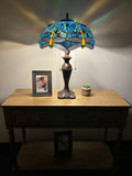 Enjoy Tiffany Style Table Lamp Dragonfly Blue Stained Glass Vintage 24"H16"W  ET1601