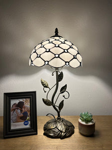 Enjoy Tiffany Style Table Lamp White Stained Glass Crystal Beans Include LED Bulb ET1006 H21*W10 In