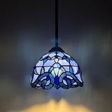 Tiffany Style Mini Hanging Lamp Blue Stained Glass Baroque Style LED Bulb Included EP0818