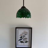 Tiffany Style Mini Hanging Lamp Green Leaves Stained Glass LED Bulb Included EP0827