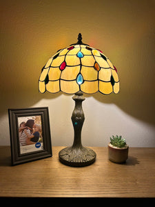 Enjoy Tiffany Style Table Lamp Gold Stained Glass Crystal Beans Vintage ET1276