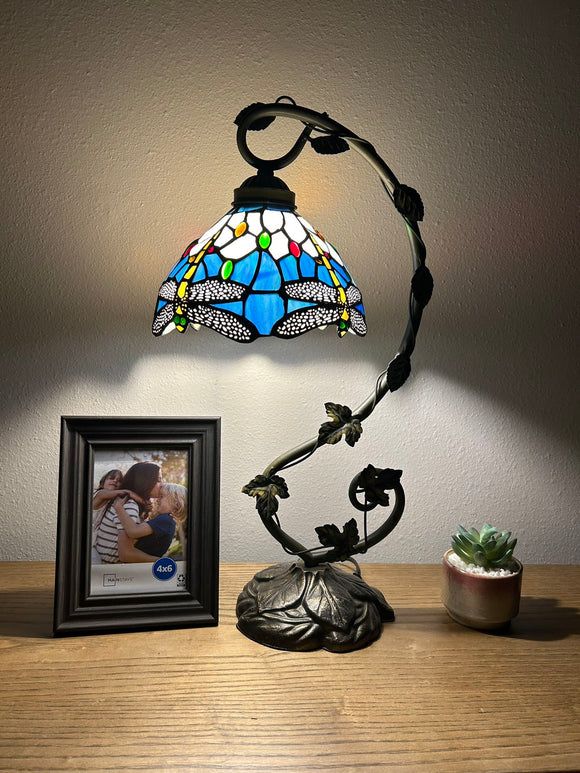 Enjoy Tiffany Style Table Lamp Dragonfly Blue Stained Glass ET0862