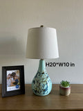 Ceramic Table Lamp Flowers Blue for Living Room Dining Room Bedroom Bedside Office Hotel H20*W10 Inches