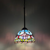 Tiffany Style Mini Hanging Lamp Blue Stained Glass Tulips LED Bulb Included EP0855