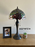 Enjoy Tiffany Style Table Lamp Stained Glass Rose Flowers Vintage H22*W12 In  ET1204-B