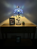 Tiffany Style Table Lamp Blue Stained Glass Baroque Style Lavender Include LED Bulb ET1019