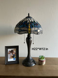 Enjoy Tiffany Style Table Lamp Blue Stained Glass Dragonfly Vintage ET1262