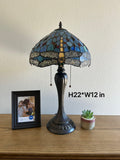 Enjoy Tiffany Style Table Lamp Sky Blue Stained Glass Dragonfly Vintage 22”H12”W