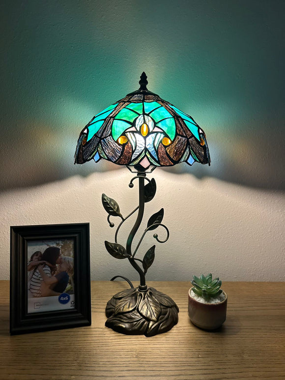 Enjoy Tiffany Style Table Lamp Green Stained Glass Include LED Bulb ET1039 H21*W10 In