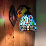 Tiffany Style Wall Sconce Lamp Blue Stained Glass Dragonfly LED Bulb Included EW0601