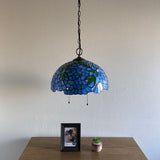 Tiffany Style Blue Stained Glass Hanging lighting Green Leaves EP1651