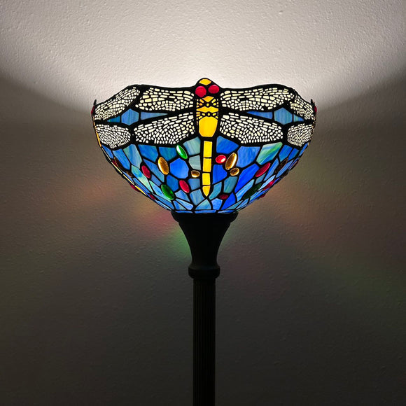 Enjoy Decor Lamps Tiffany Style Floor Lamp Blue Stained Glass Dragonfly EF1201