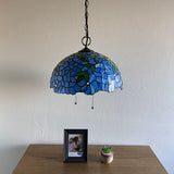 Tiffany Style Blue Stained Glass Hanging lighting Green Leaves EP1651