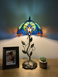 Enjoy Tiffany Style Table Lamp Blue Stained Glass Include LED Bulb ET1042 H21*W10 In