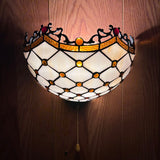 Tiffany Style Wall Sconce Lamp Beige Stained Glass Crystal Beans LED Bulb Included EW1223