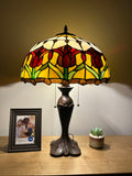 Enjoy Tiffany Style Table Lamp Stained Glass Tulips Red Vintage ET1660