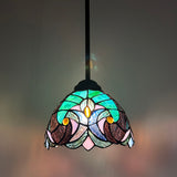 Tiffany Style Mini Hanging Lamp Green Brown Stained Glass LED Bulb Included EP0838